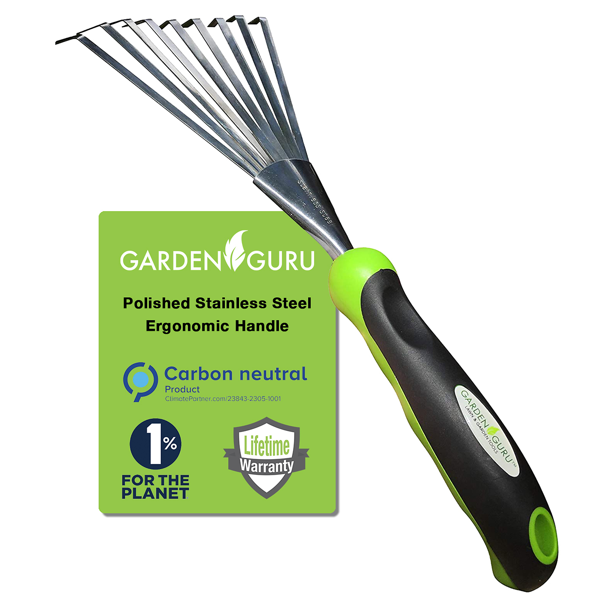Garden Guru Hand Rake — Stainless Steel Prongs, Ergonomic Handle, Model# HANDRAKE